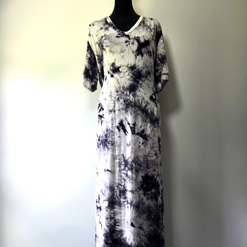 Foolss Swim Suit Cover Tie Dye V Neck Slit Side Maxi Dress